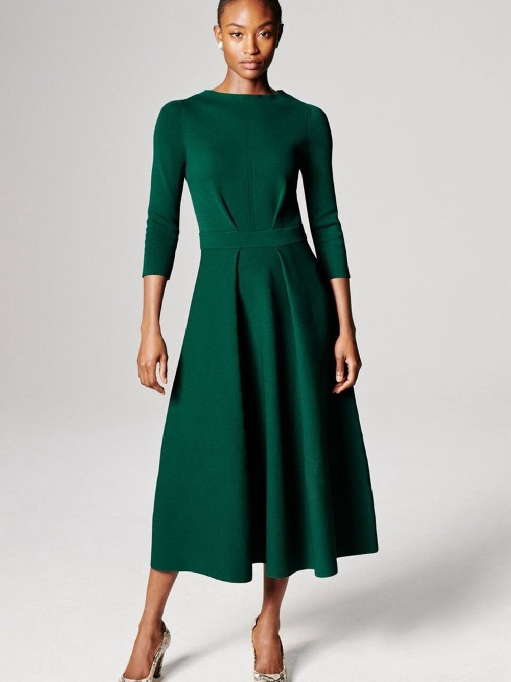 THE FOLD Bellaria Jewel Green Sculpt Knit 3/4 Sleeve Dress  10